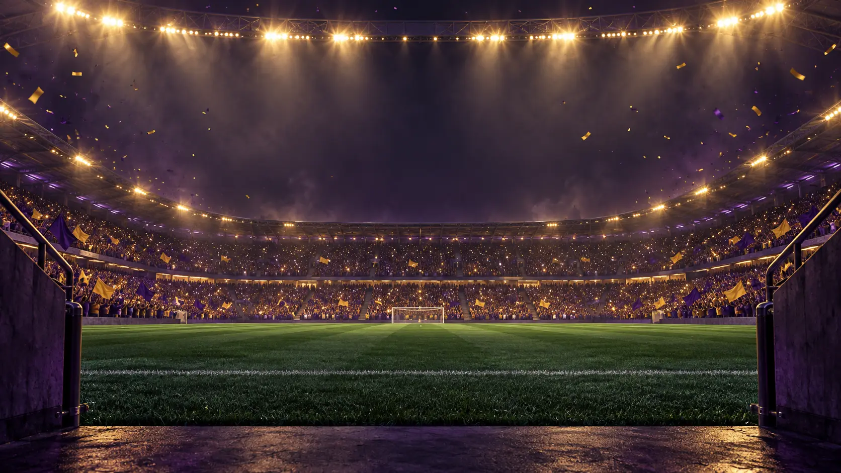 The Fanatics hero — a stadium under floodlights, purple and gold